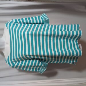 Karen Scott Striped Knit Top Teal Sz L 3/4 Sleeves